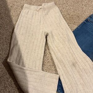 Kids Cream Ribbed Knit Pants